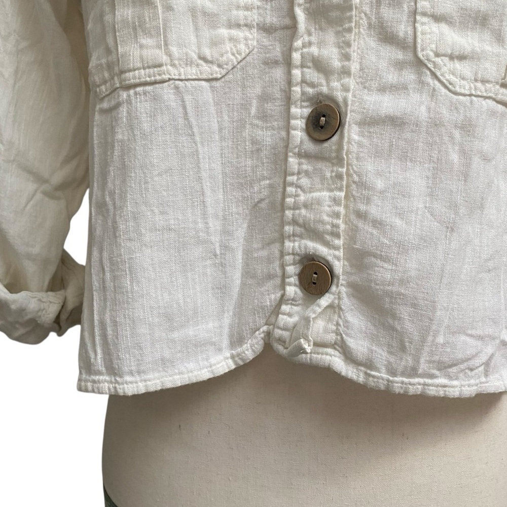 American Eagle Linen Blend Cropped Utility Shirt Jacket White Button Front XS - Picture 4 of 14